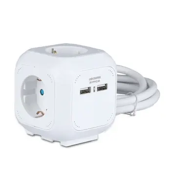 Prijenosna utičnica kvadratna 4x Šuko + 2x USB (Kabel 1.4m, Bijela) V-TAC