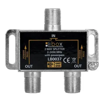 Razdjelnik antenski 1 ulaz / 2 izlaza (F-konektori, PowerPass) – Libox LB0037