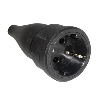 Utičnica za kabel, dvopolna s uzemljenjem 16A 250V~ - gumena, crna