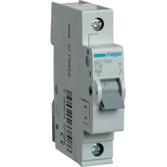 Automatski osigurač 16A 1P C karakteristika 6kA (HAGER MC116A)