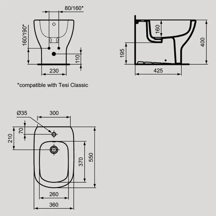 Bide podni Ideal Standard Tesi 55x36x40 cm