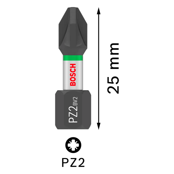 BOSCH PRO bit odvijača PZ2 udarni 25 mm (25 kom)