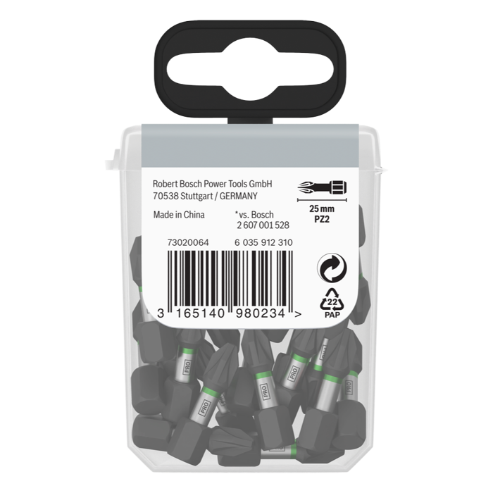 BOSCH PRO bit odvijača PZ2 udarni 25 mm (25 kom)
