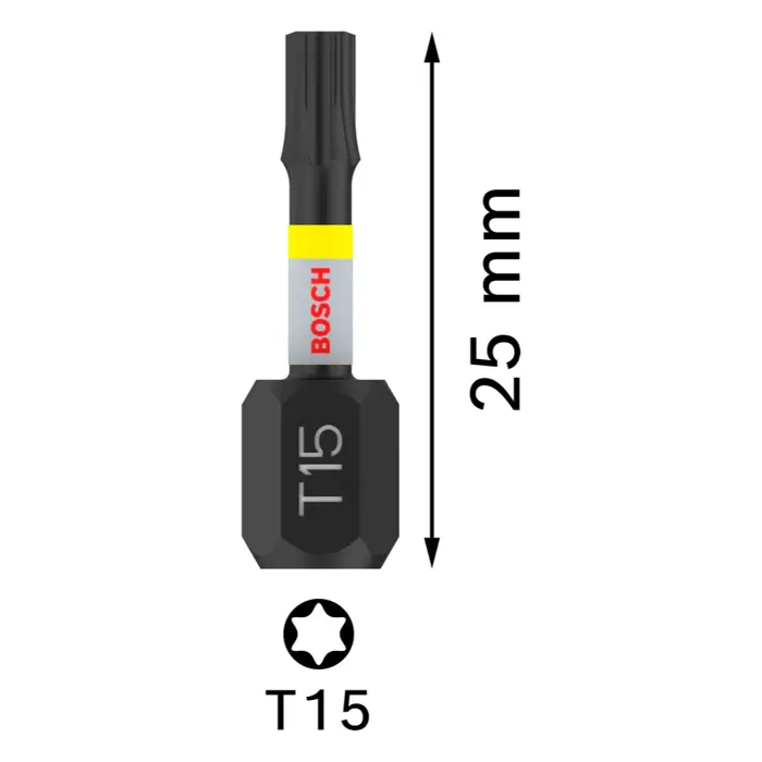 BOSCH PRO bit odvijača TX15 udarni 25 mm (2 kom)