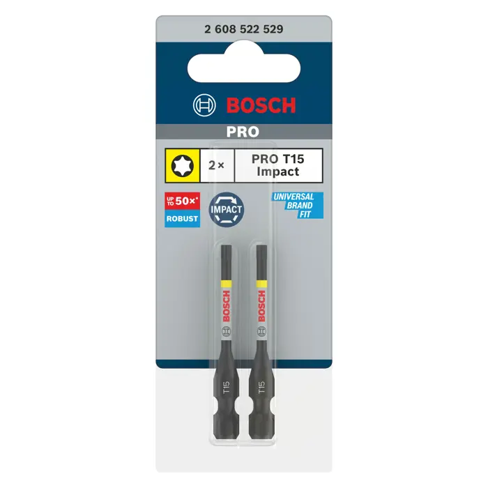 BOSCH PRO bit odvijača TX15 udarni 55 mm (2 kom)