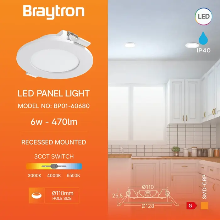 LED panel ugradbeni 6W 3CCT fi128 mm, okrugli, bijeli (BP01-60680)