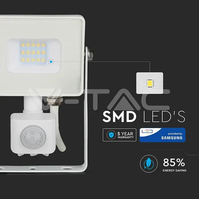 LED Reflektor 10W sa Senzorom Pokreta (Samsung Čip) – Hladna Bijela 6500K, IP65
