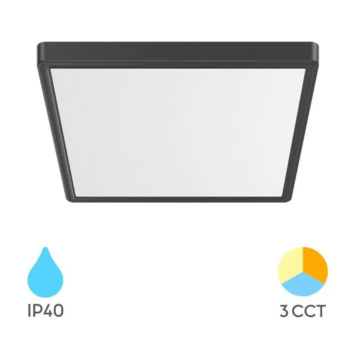 LED Stropna lampa nadgradna 20W 3CCT 1980 lm, 230 x 230mm, kvadratna, crna