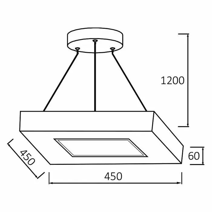 LED Viseća svjetiljka 38W, 3680lm, 450x450mm, Kvadratna, Crna