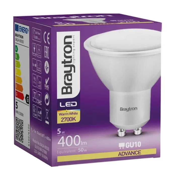 LED žarulja 5W 2700K 430lm GU10 110° IP20 BRAYTRON