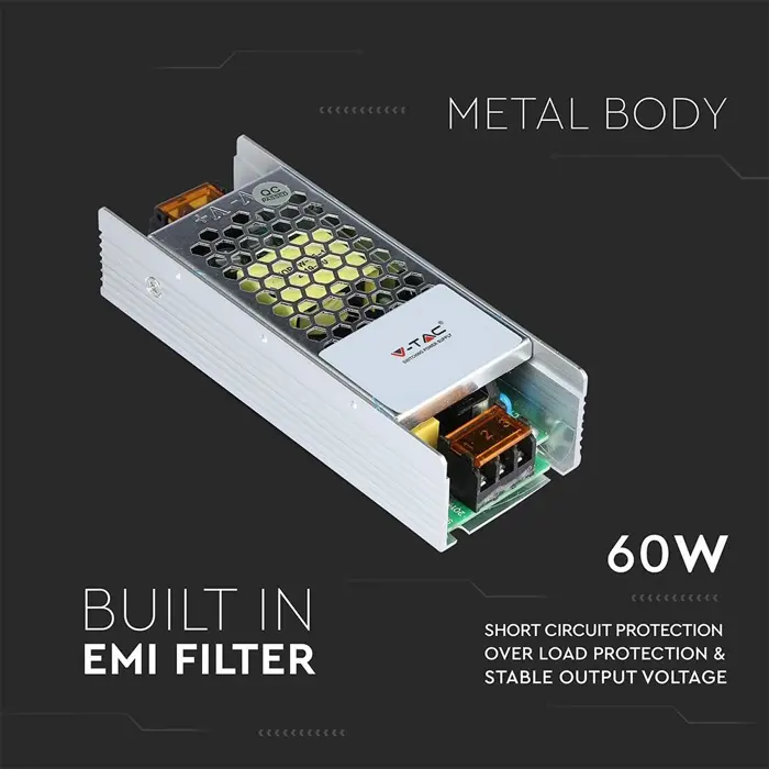 Napajanje Metalno SLIM 60W 24V 2,5A – IP20 (Tanki Trafo za LED Trake)