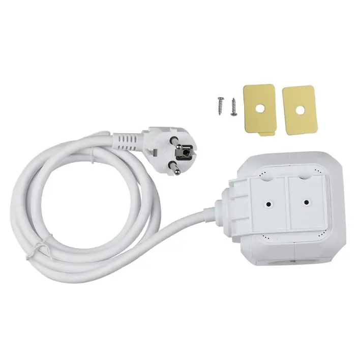 Prijenosna utičnica kvadratna 4x Šuko + 2x USB (Kabel 1.4m, Bijela) V-TAC