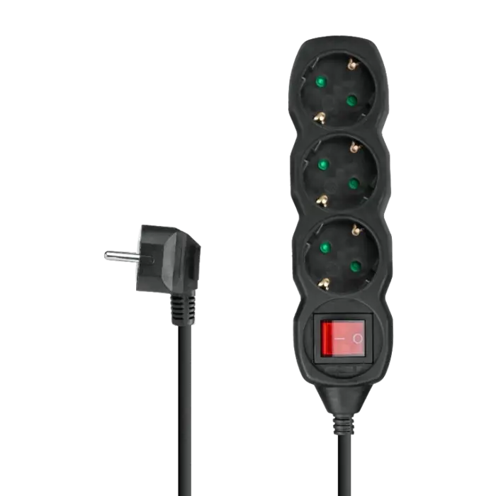 PRODUŽNI KABEL 1,5M S 3 UTIČNICE + PREKIDAČ CRNI