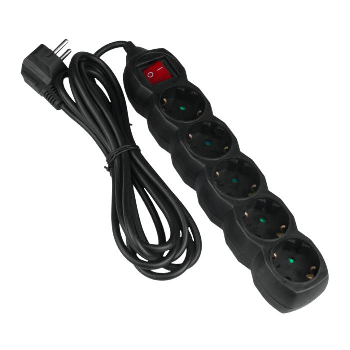 Produžni kabel 1,5m s 5 utičnica i prekidačem crni – DPM SPP55
