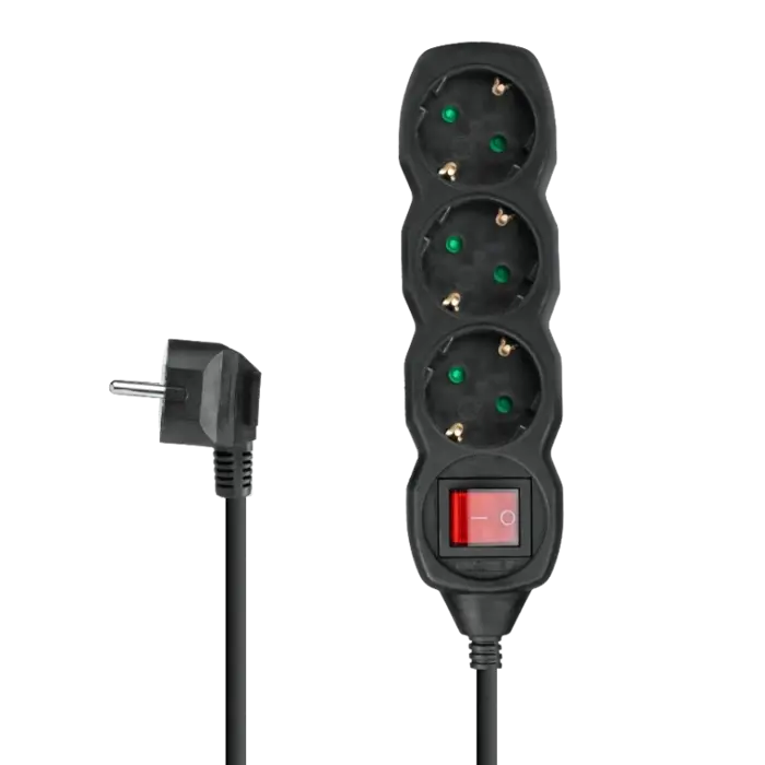 Produžni kabel 3m s 3 utičnice i prekidačem crni – DPM SPP16