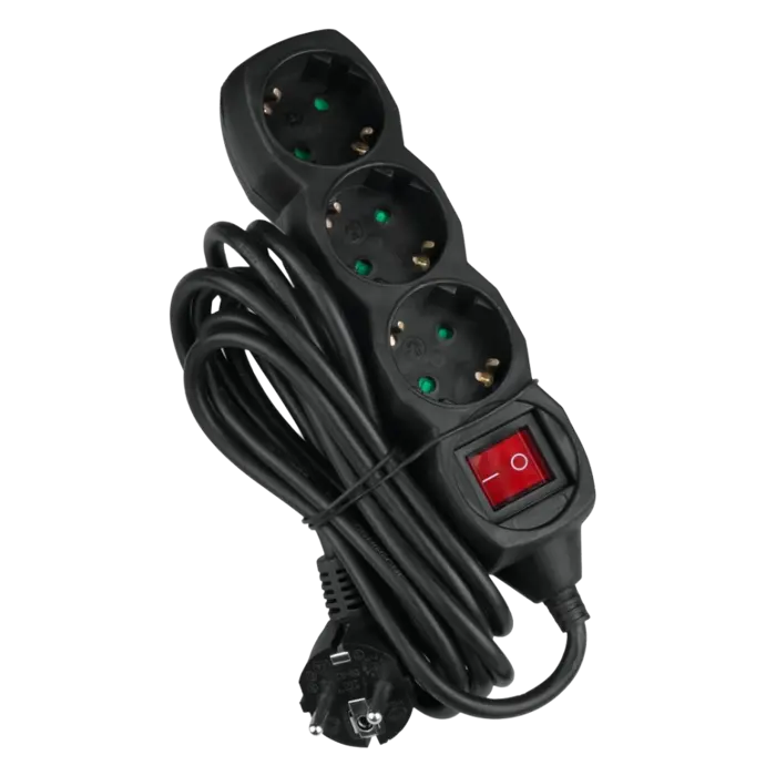 Produžni kabel 3m s 3 utičnice i prekidačem crni – DPM SPP16