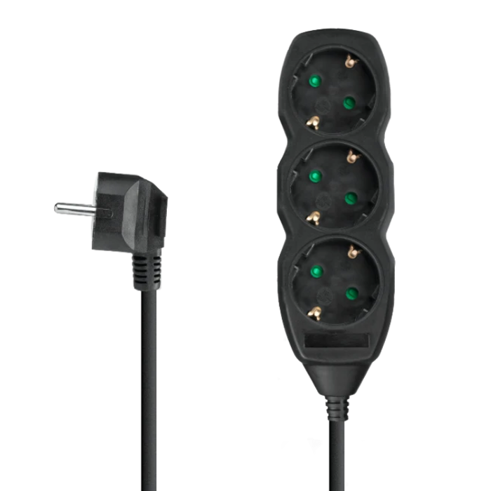 Produžni kabel 5 m s 3 utičnice crni