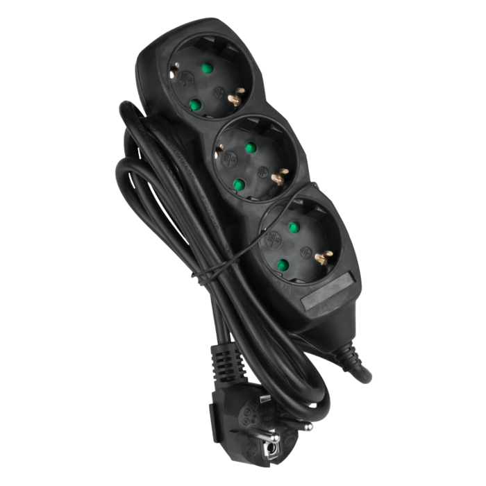 Produžni kabel 5 m s 3 utičnice crni