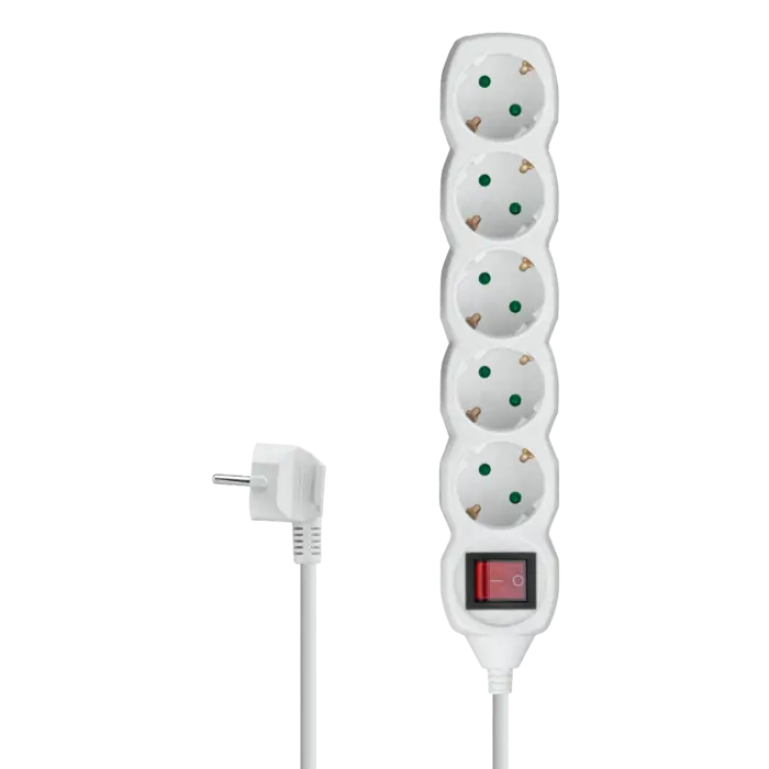 Produžni kabel 5 m s 5 utičnica + prekidač bijeli
