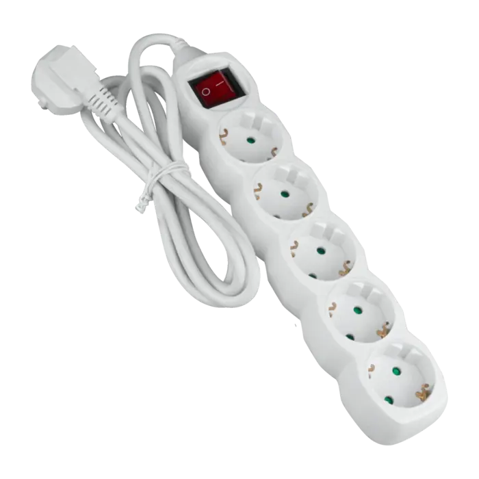 Produžni kabel 5 m s 5 utičnica + prekidač bijeli