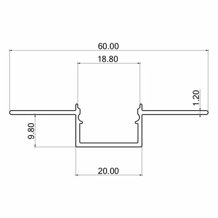 PROFIL ZA LED TRAKU 20MM UGRADNI ALU 2M SREBRNI