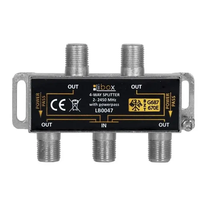 Razdjelnik antenski 1 ulaz / 4 izlaza (F-konektori, PowerPass) – Libox LB0047