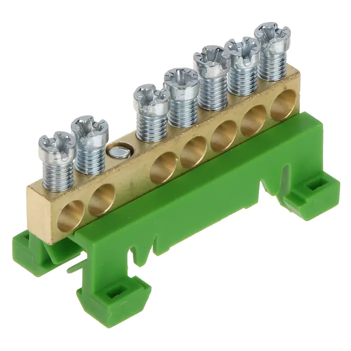Sabirnica za uzemljenje (PE) na DIN nosač 7x16mm2 - zelena