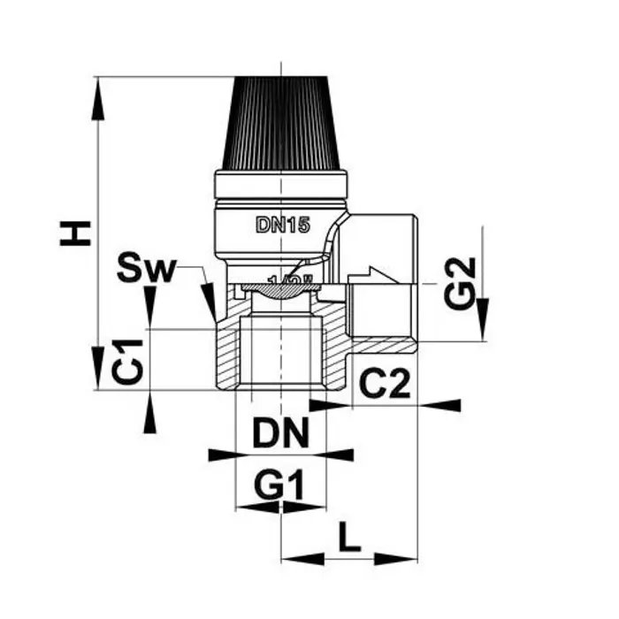 Sigurnosni ventil KOVINA VV611 1/2" - 2.5 bara (HERZ)