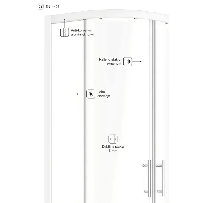 Tuš Kabina Polukružna Voxort Blue 80 190x80x80 cm – Ornament staklo 6mm