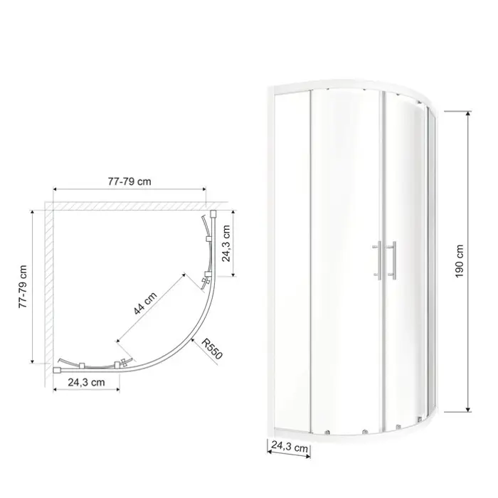 Tuš Kabina Polukružna Voxort Blue 80 190x80x80 cm – Ornament staklo 6mm