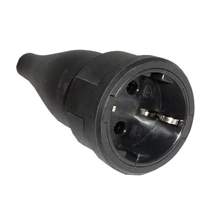 Utičnica za kabel, dvopolna s uzemljenjem 16A 250V~ - gumena, crna