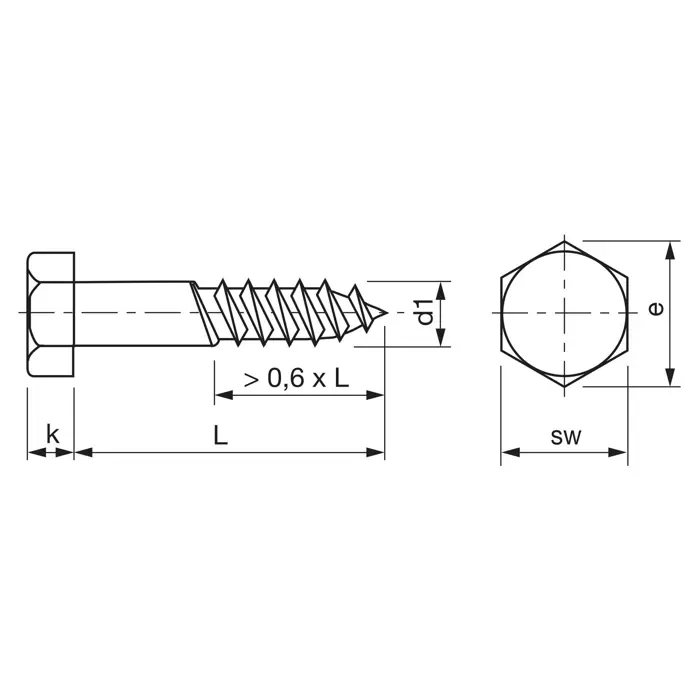 Vijak za drvo 8 x 180 mm, DIN 571, ZN (šesterokutna glava)